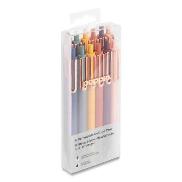 Medium Tip 12 total Poppin Black Ink Retractable Ball Point Pens 2 Packs of 6